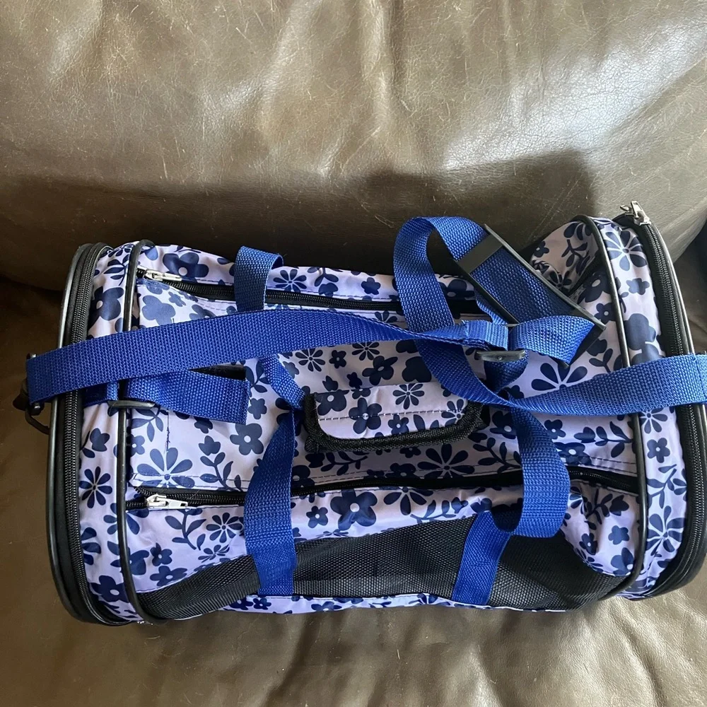 Navy Floral Cat Travel Carrier